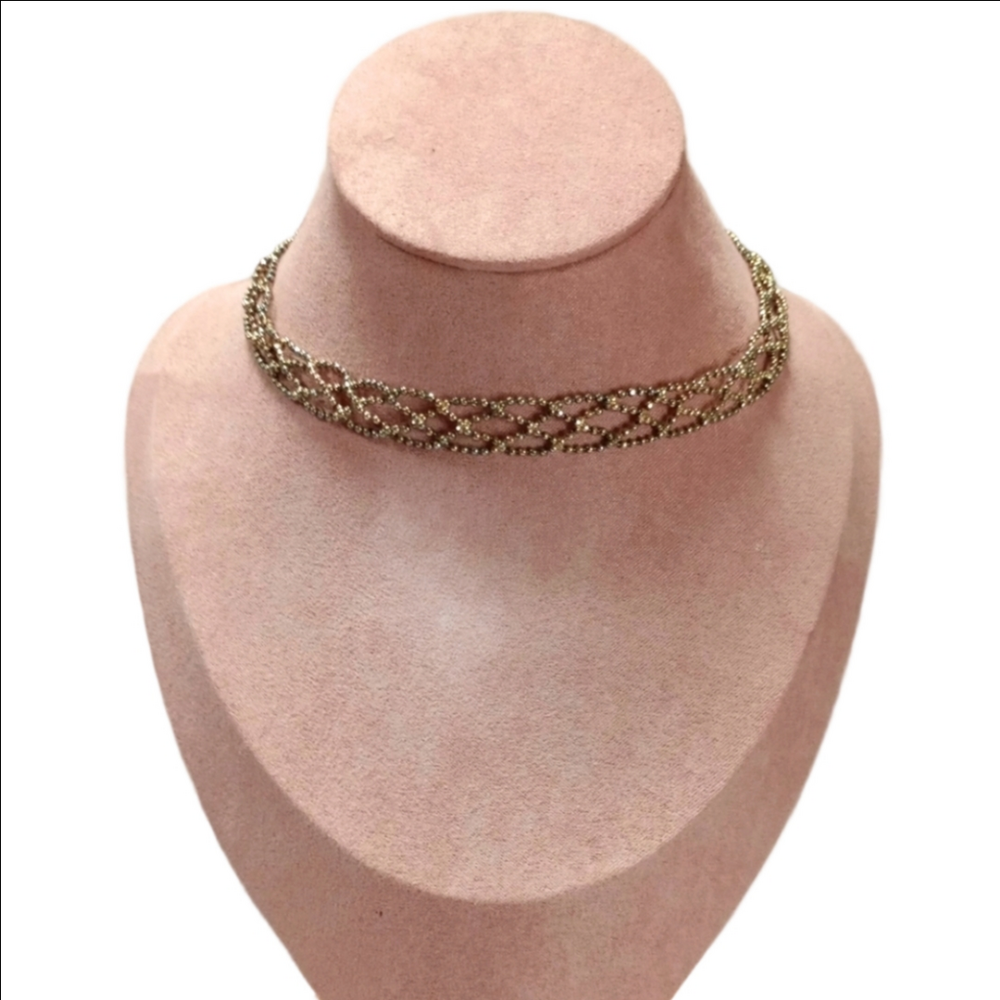 Dark Wind Gold Lace Beaded Collarbone Choker Necklace - Picture 1 of 5